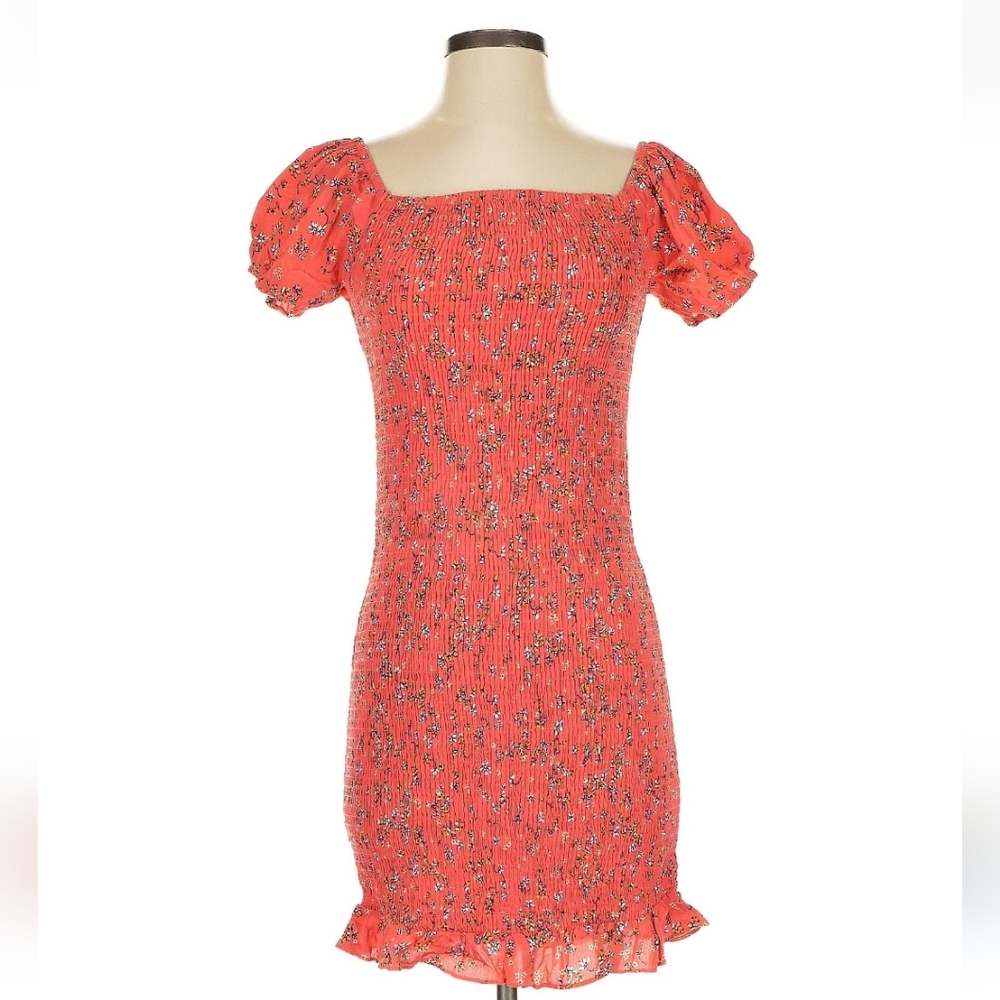 Lost + Wander Ruffled Mini Dress Red Orange Coral Floral Size S NWT